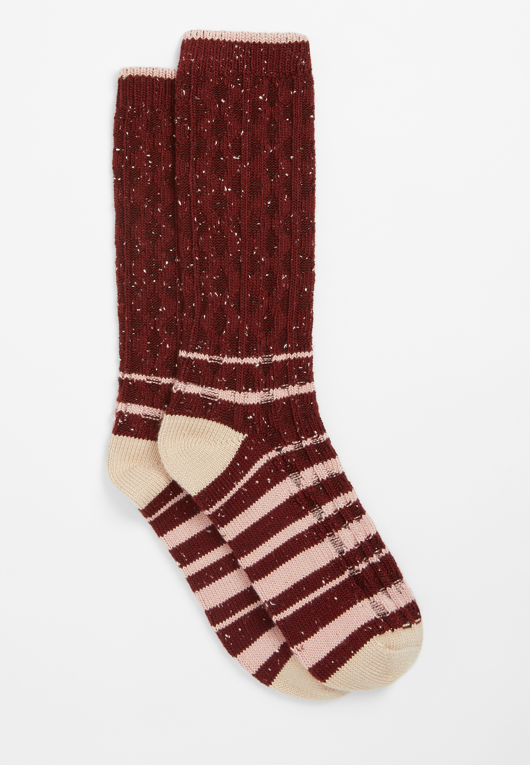 Burgundy Stripe Cable Crew Socks | maurices