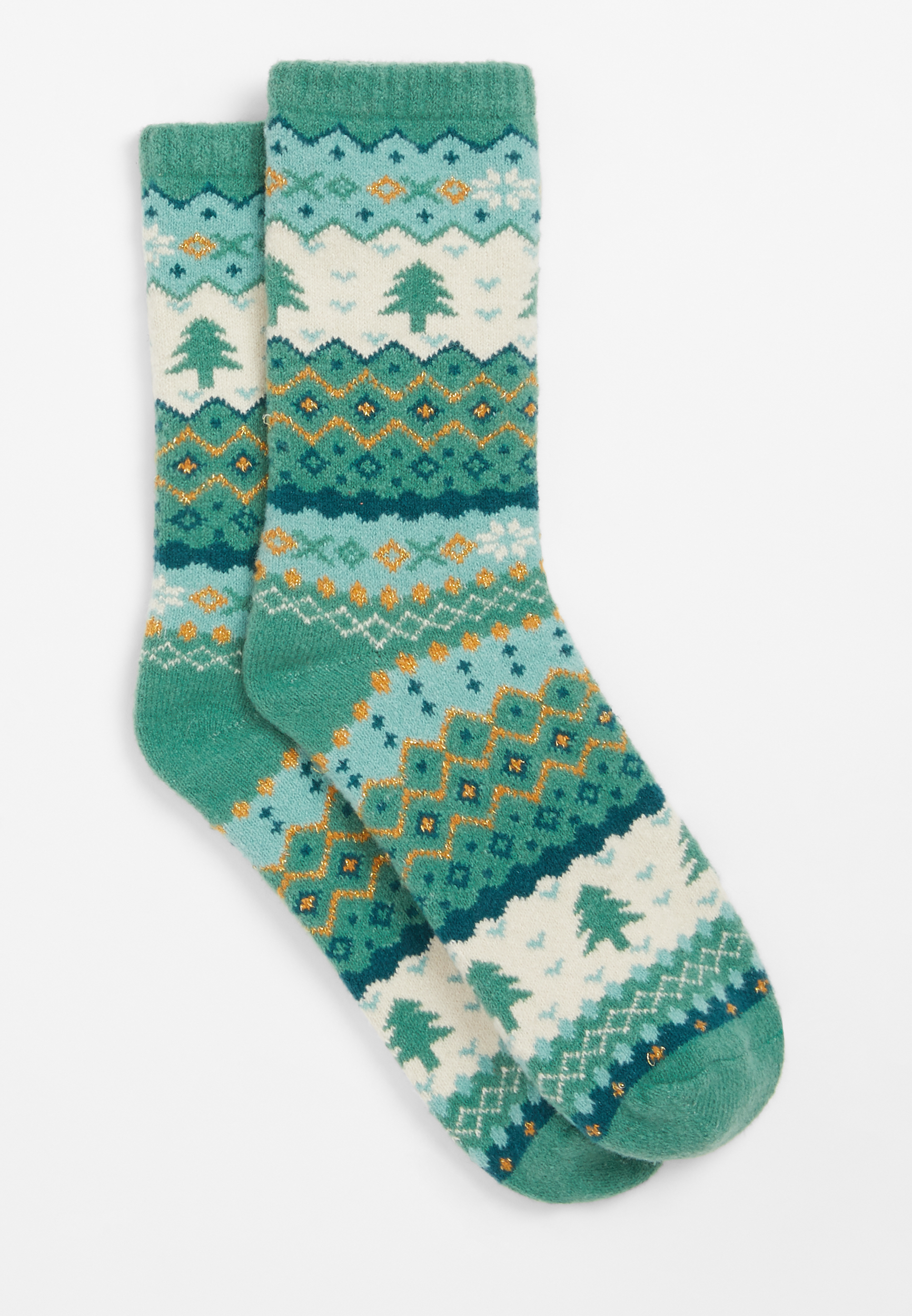 Green Fair Isle Tree Crew Socks | maurices