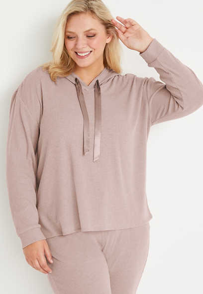 Plus Size Solid Ribbed Hoodie