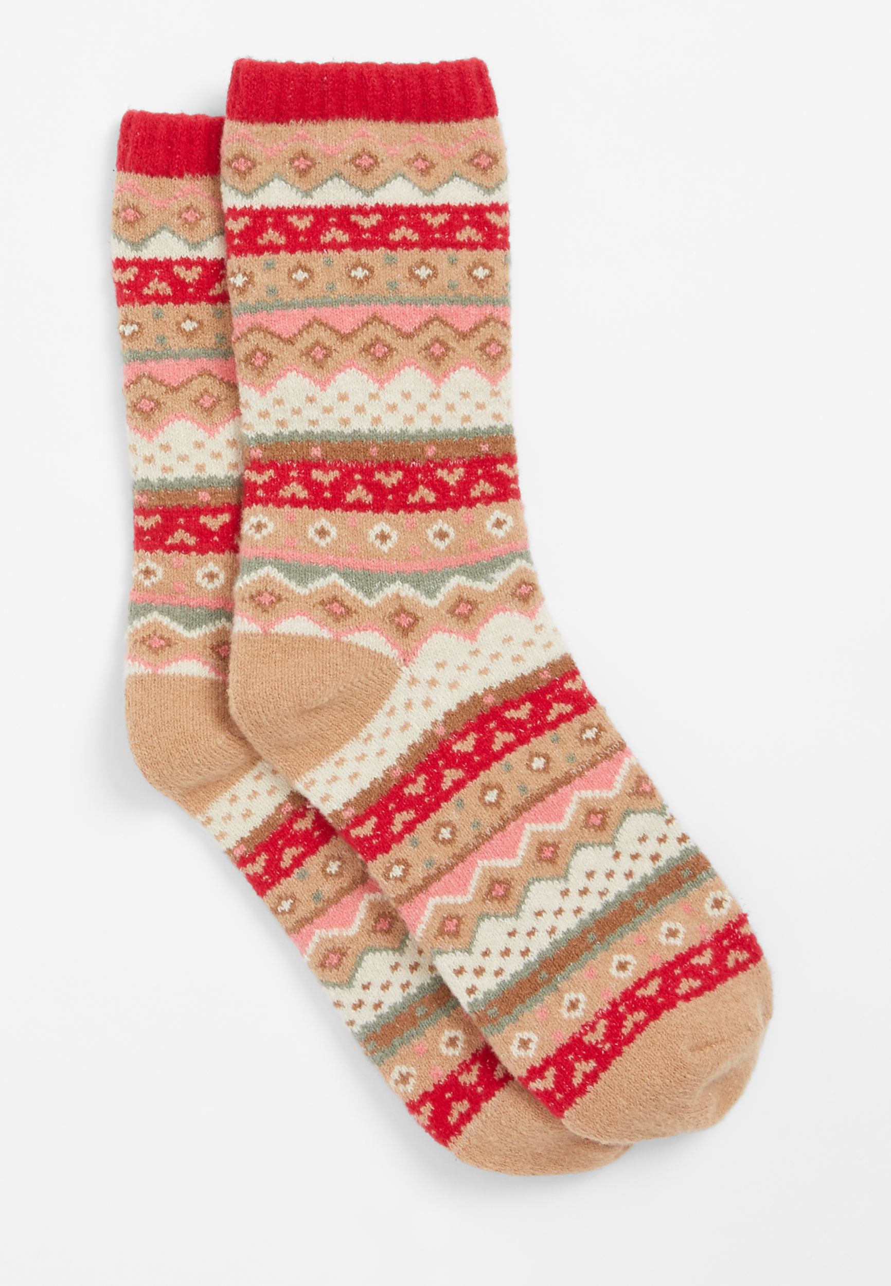 Red and Tan Fair Isle Crew Socks | maurices