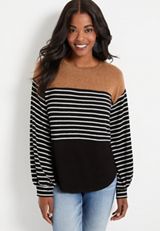 Gold Colorblock Long Sleeve Cozy Tee, C2404, small