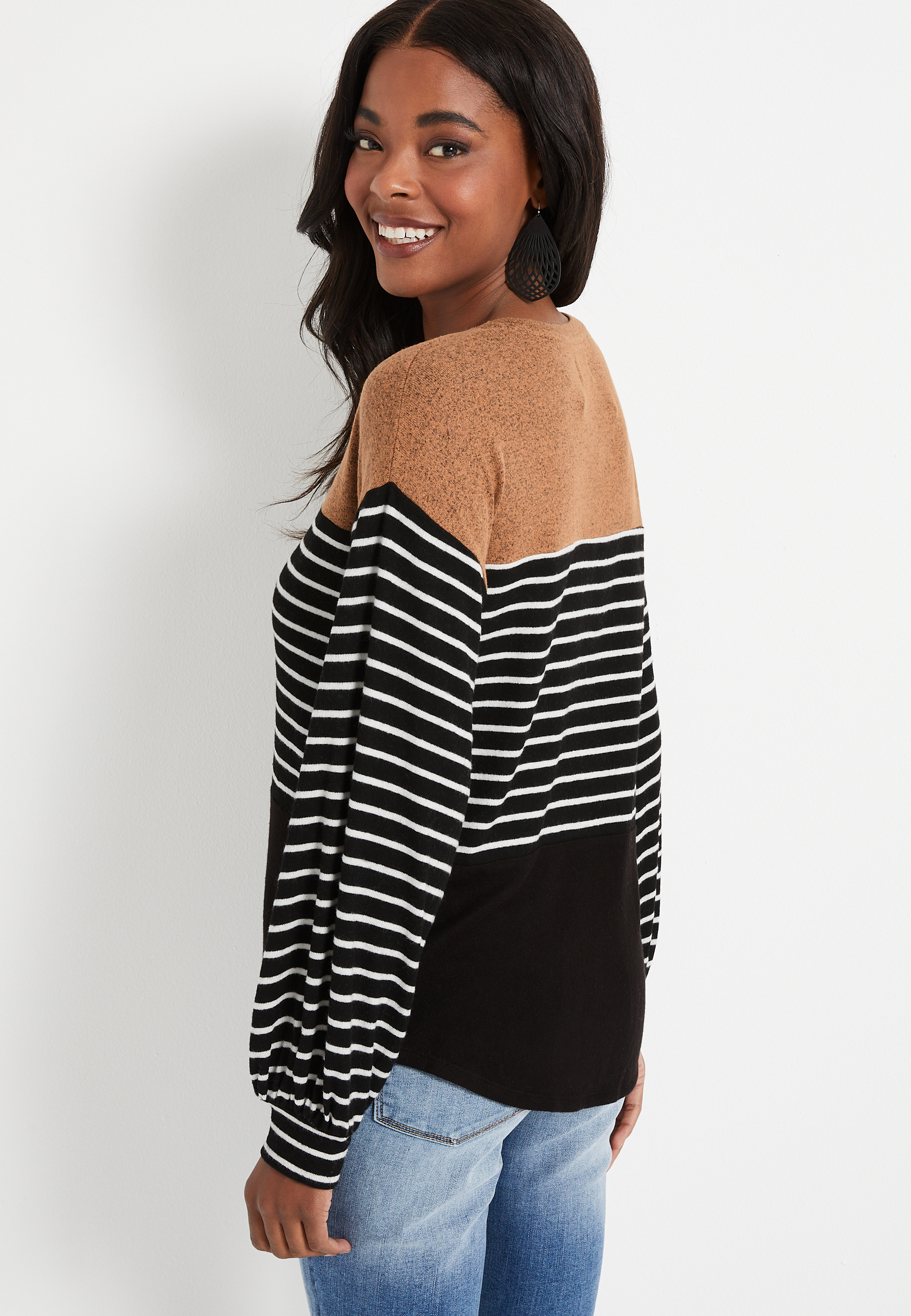 Gold Colorblock Long Sleeve Cozy Tee, C2404, large
