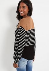 Gold Colorblock Long Sleeve Cozy Tee, C2404, small