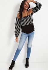 Gold Colorblock Long Sleeve Cozy Tee, C2404, small