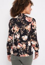 Black Floral Blouson Sleeve Mock Neck Tee, BLACK COMBO, small