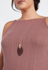 Brown Feather Pendant Necklace, , small