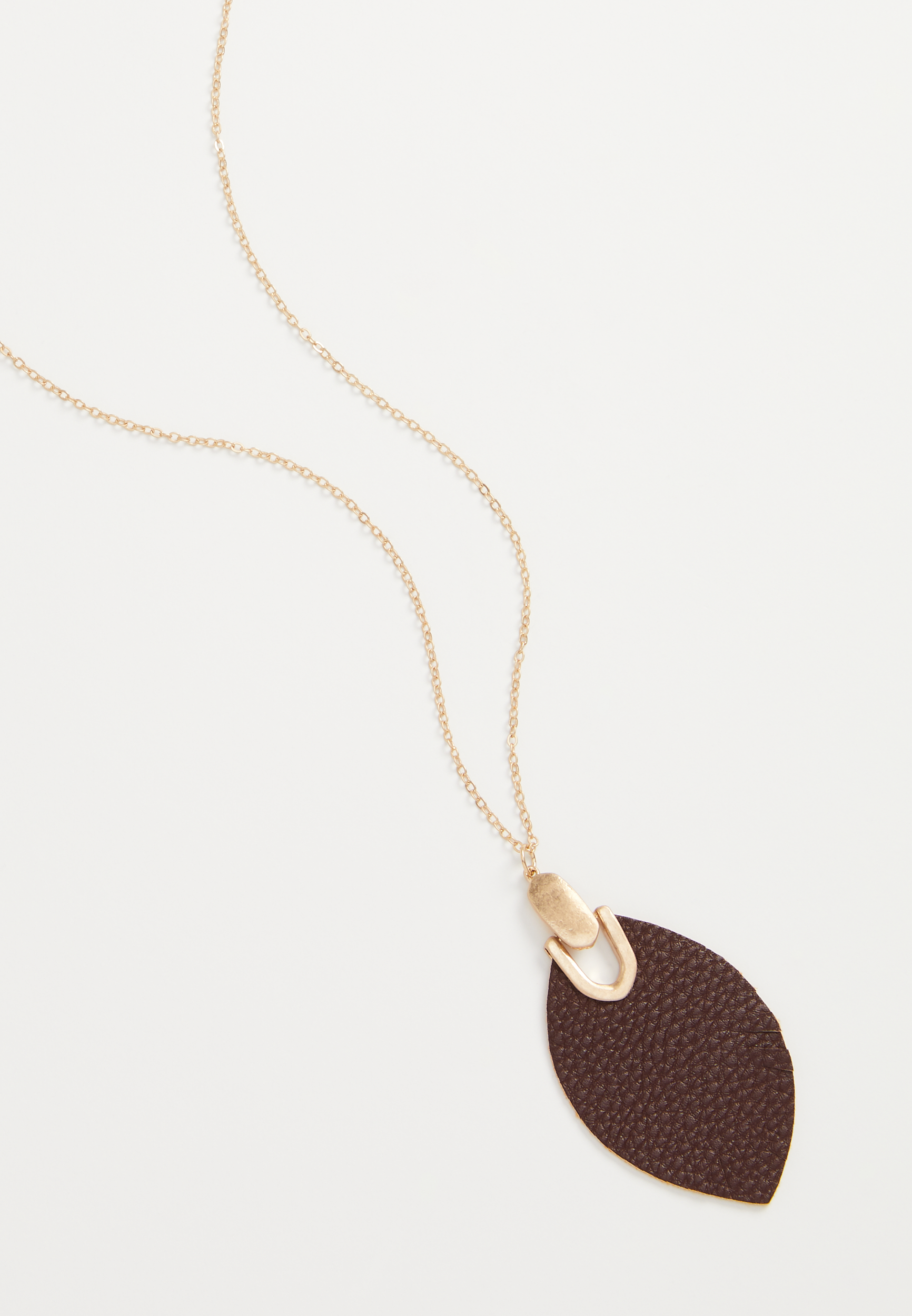 Brown Feather Pendant Necklace, , large