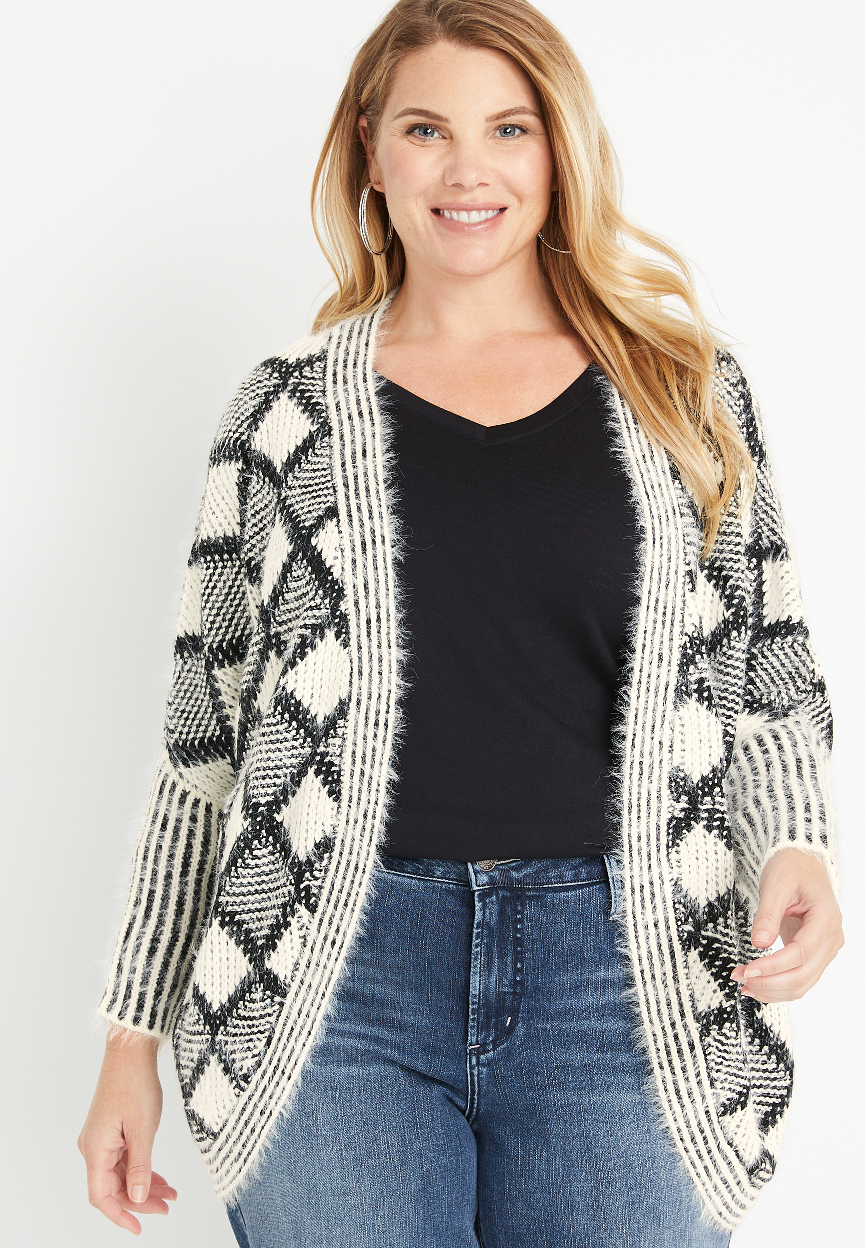 ADORA Plus Size Checked Sweater Cardigan