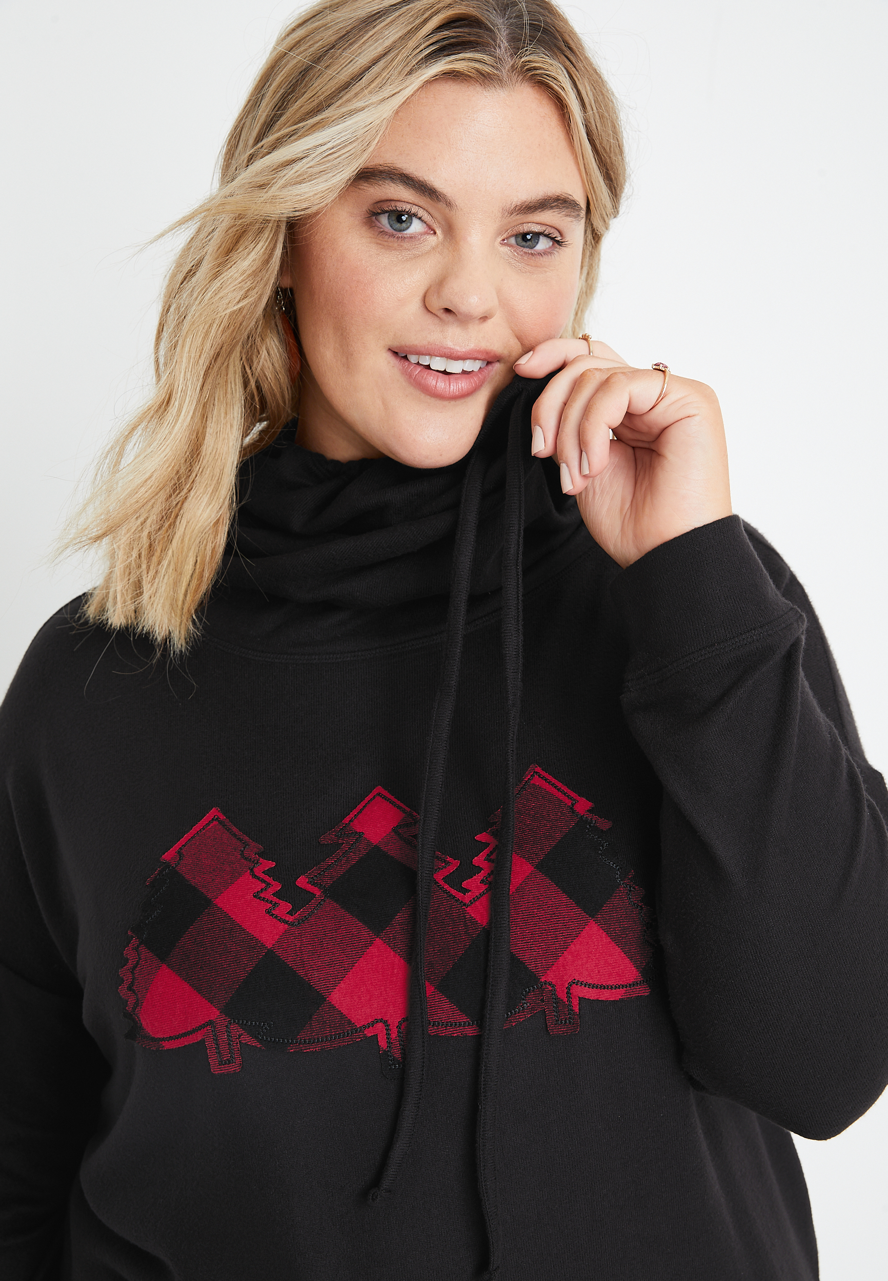 Plus Size Lakeside Cozy Buffalo Plaid Tree Sweatshirt maurices