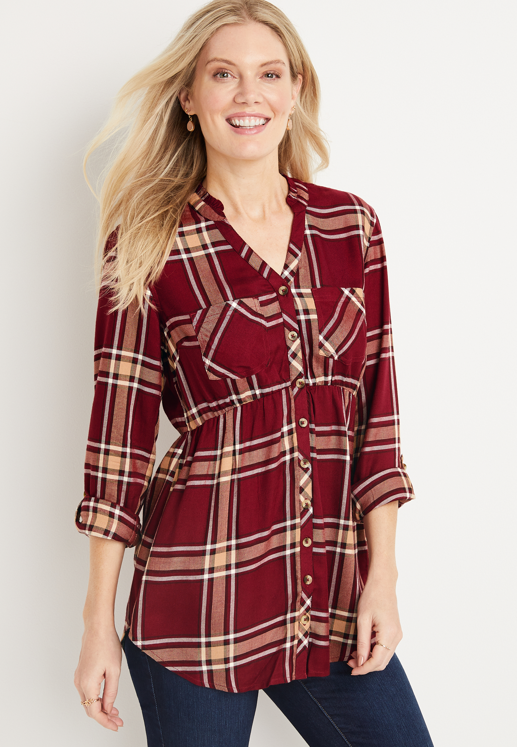 Red Plaid Babydoll Shirt | maurices