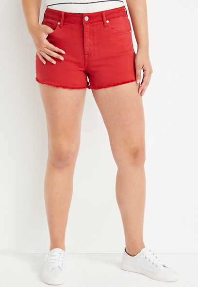 Maurices Vigoss Classic High Rise Red Fray Hem 3 Inch Short (Red)
