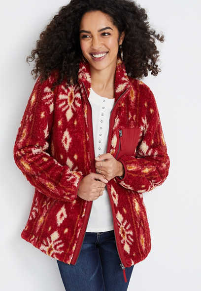Red Snowflake Sherpa Jacket