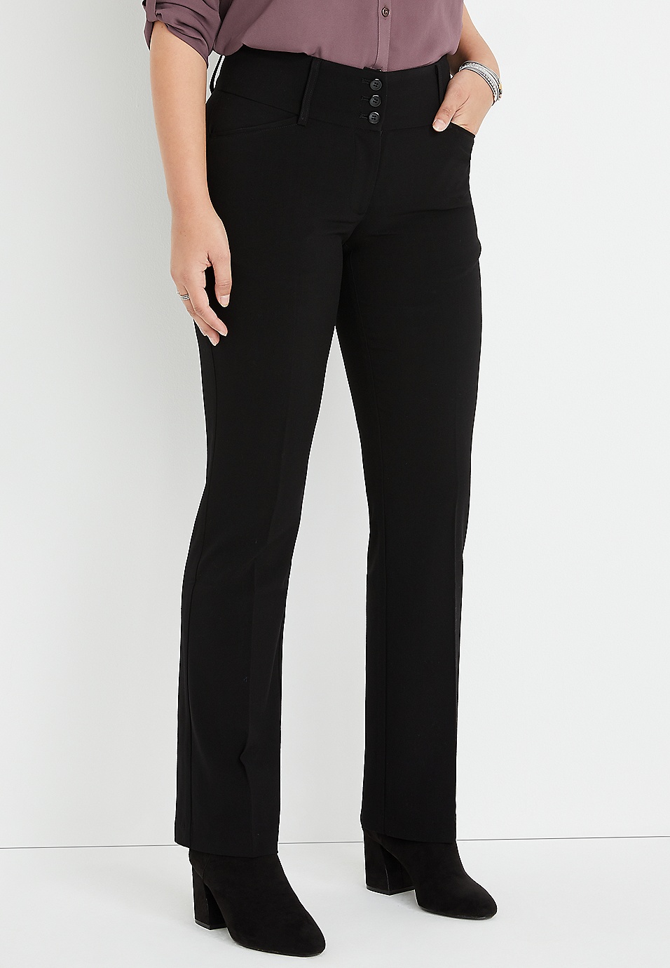Boot Cut Leg Style Trousers - Black - Just $7