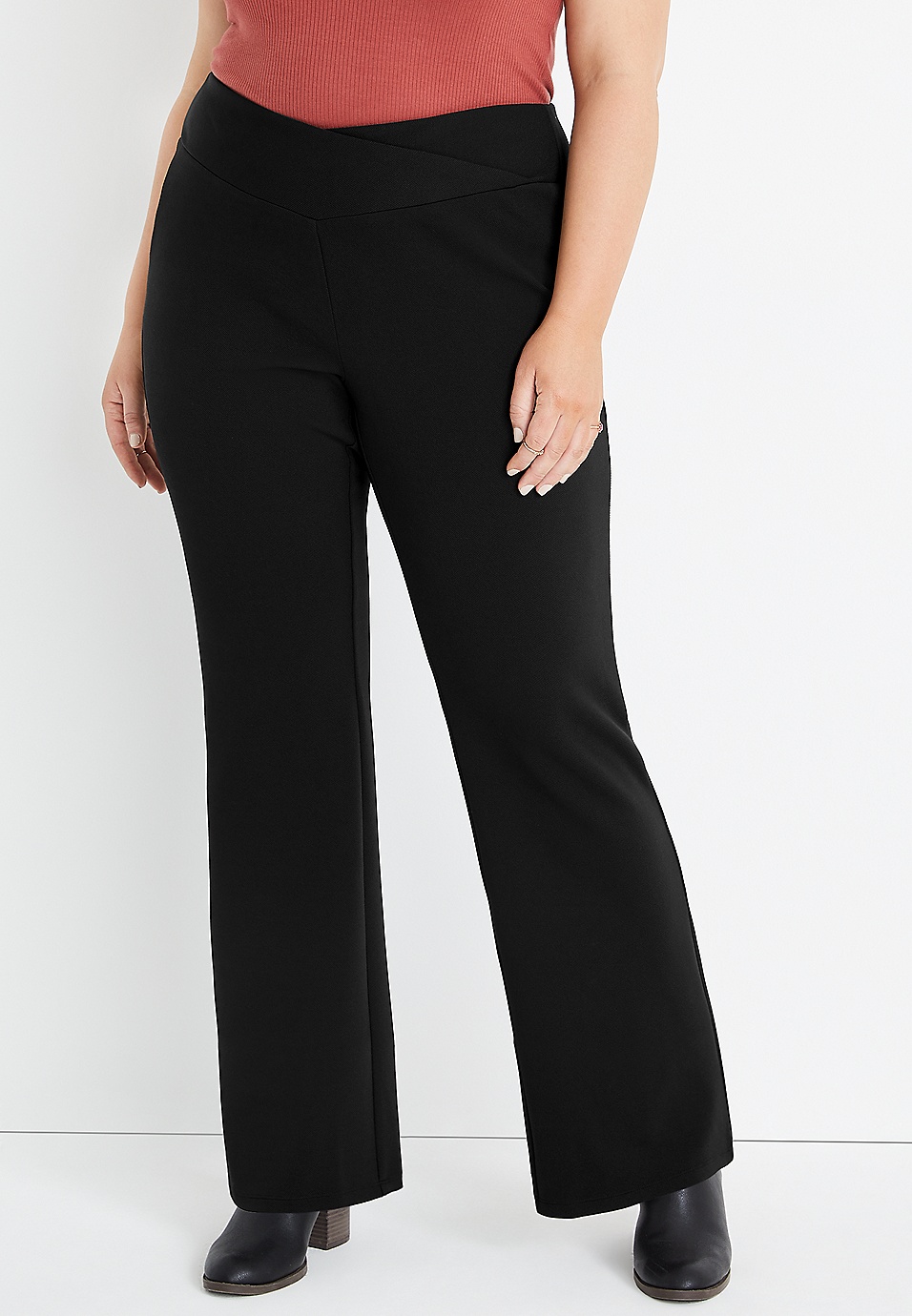 Black Flare Crossover Waist Pant | maurices