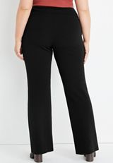Plus Size Black Flare Crossover Waist Crepe Pant, C106, small