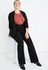 Plus Size Black Flare Crossover Waist Crepe Pant, C106, small
