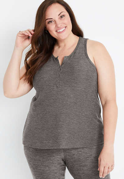 Plus Size Solid Henley Cozy Tank Top