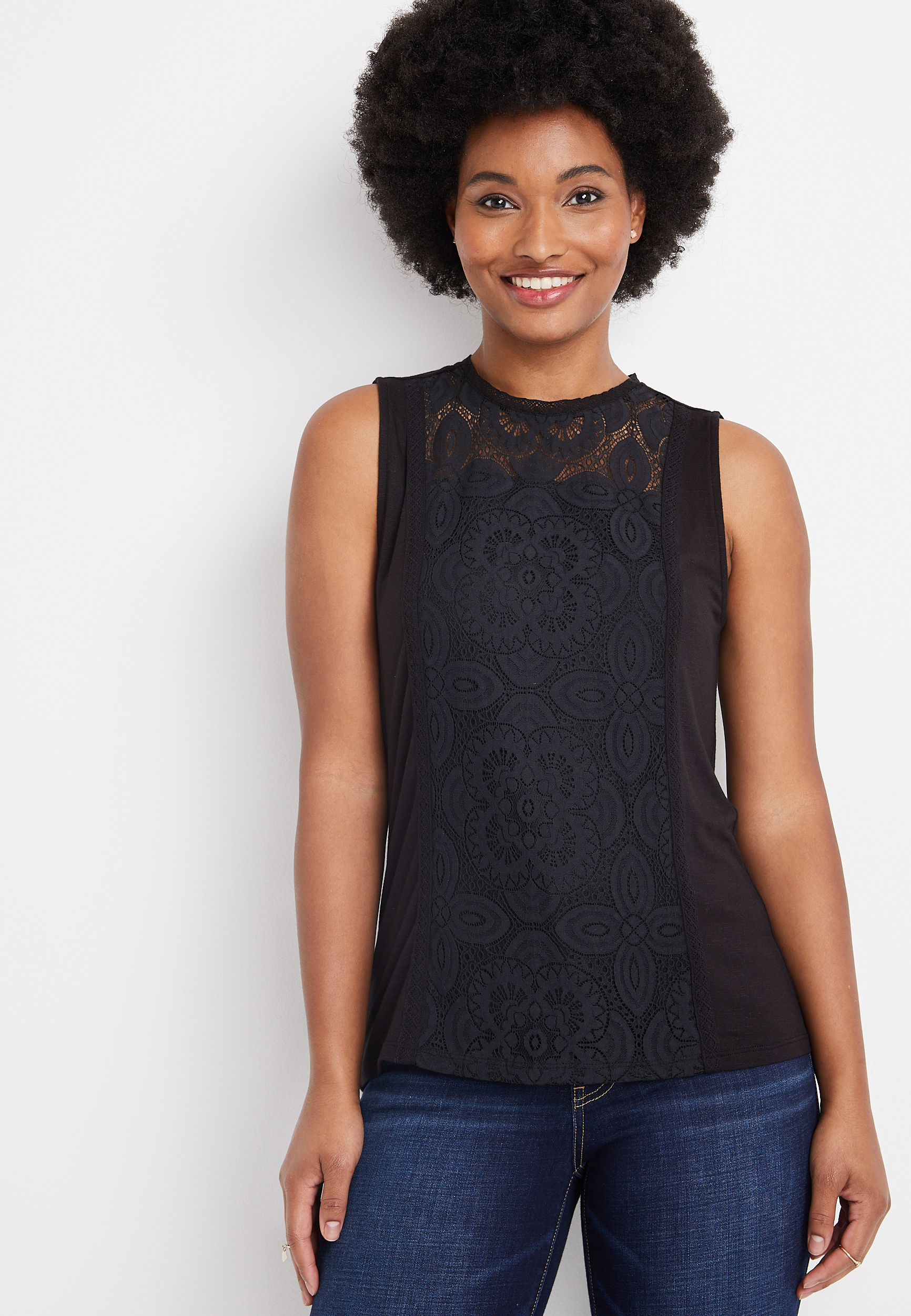 Black Lace Front Tank Top | maurices
