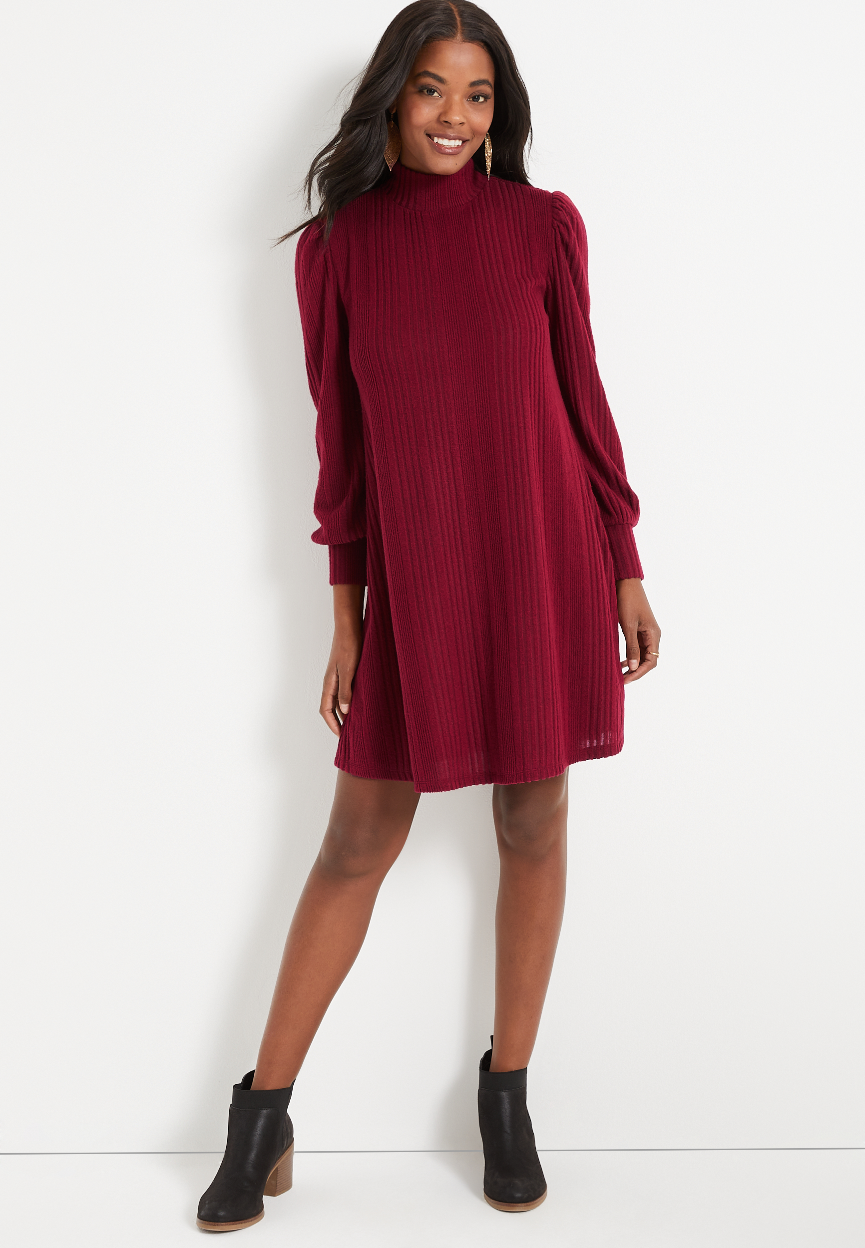 Red Ribbed Hacci Mini Dress | maurices