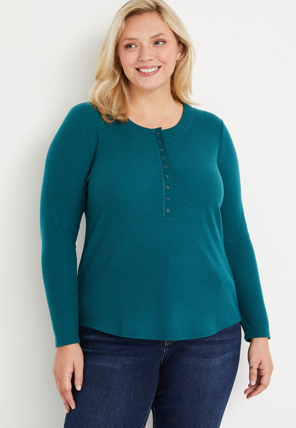 Plus Size Solid Waffle Knit Heartland Henley Tee | maurices