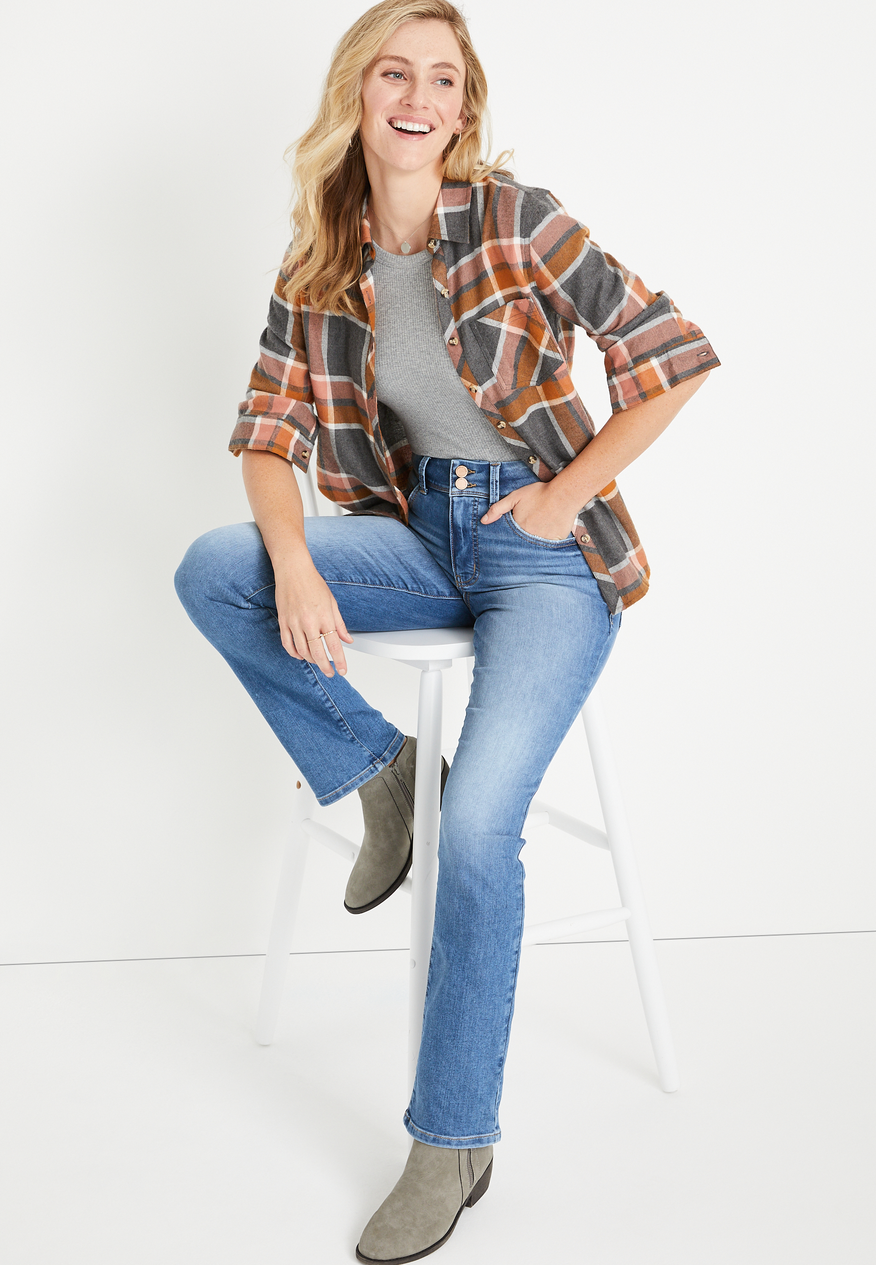 m jeans by maurices&trade; Everflex&trade; Slim Boot High Rise Double Button Jean, C3337, large