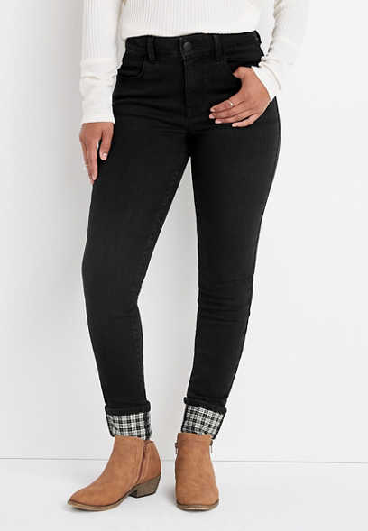 m jeans by maurices™ High Rise Black Plaid Cuffed Jegging