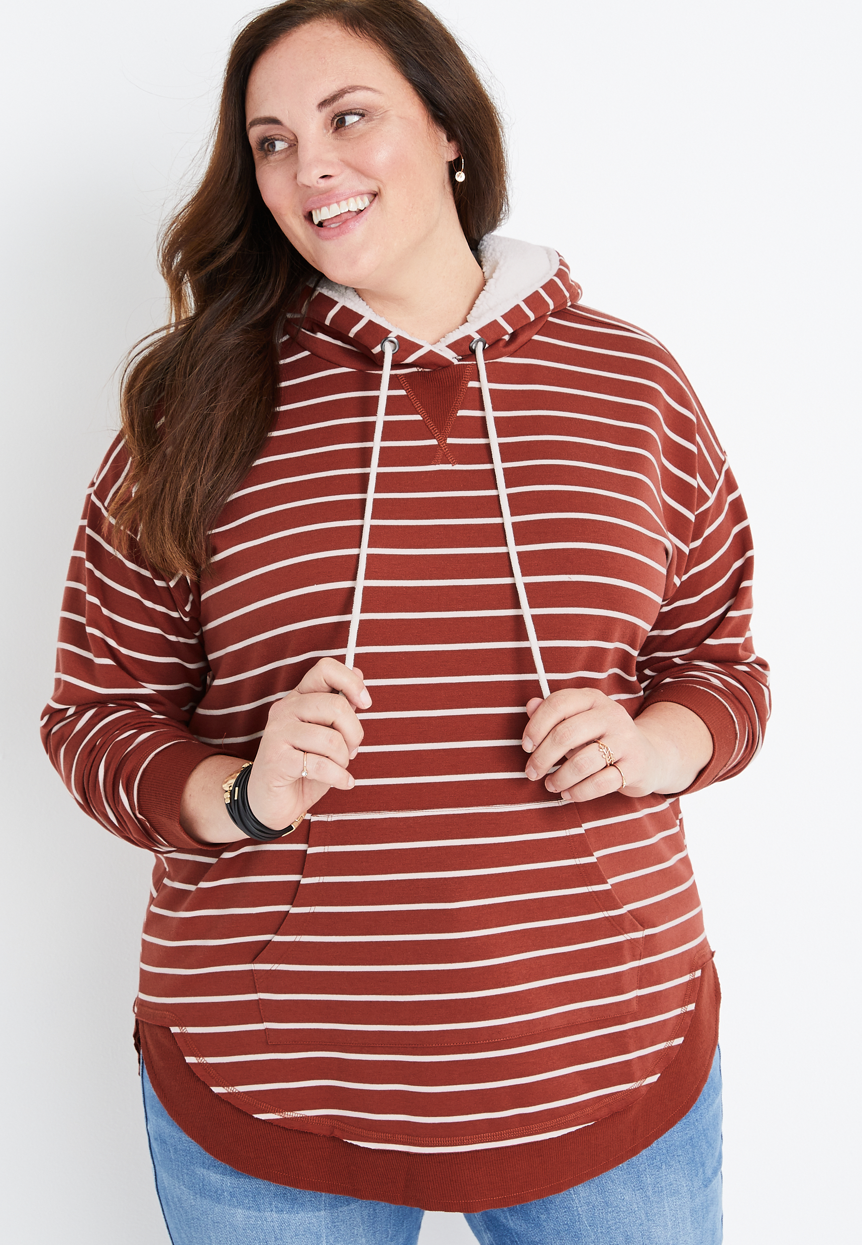 plus size homeward striped sherpa hoodie