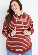 Plus Size Homeward Striped Sherpa Hoodie, C4213, small