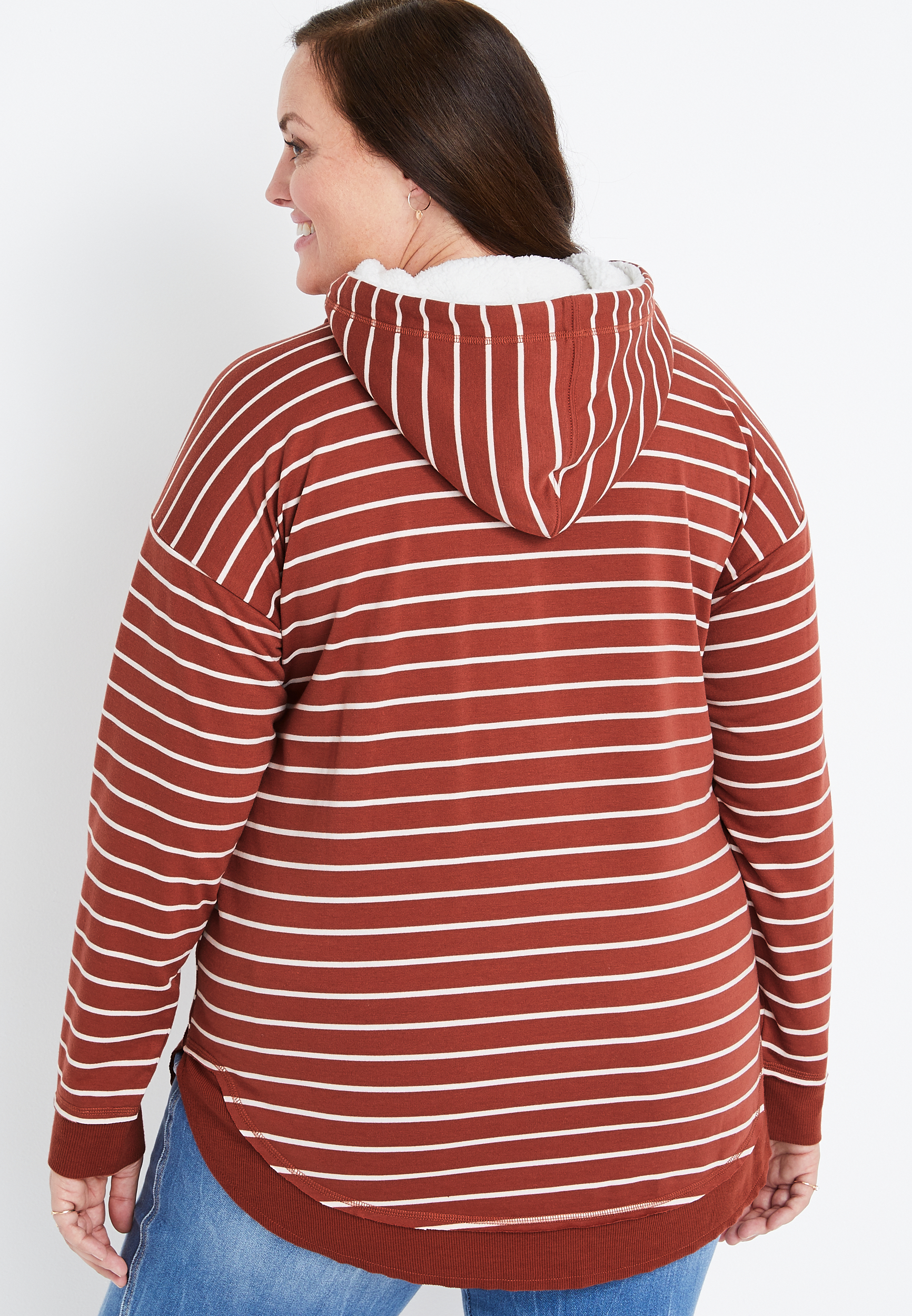 Plus Size Homeward Striped Sherpa Hoodie, C4213, large