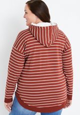 Plus Size Homeward Striped Sherpa Hoodie, C4213, small