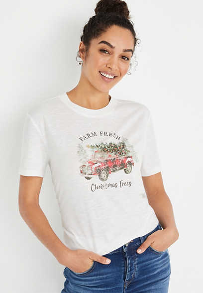 Holiday Truck White Oversized Graphic Tee