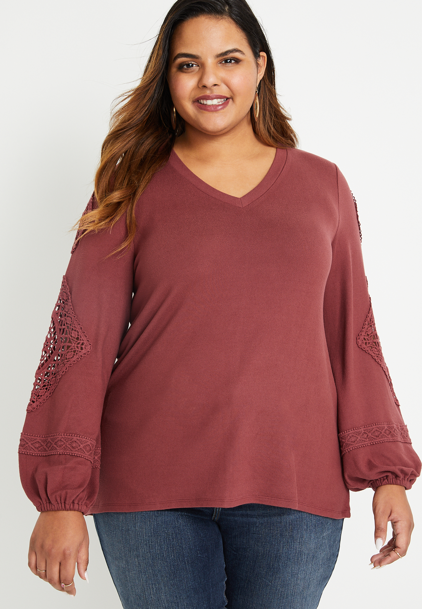 Plus Size Solid Crochet Sleeve Blouse | maurices