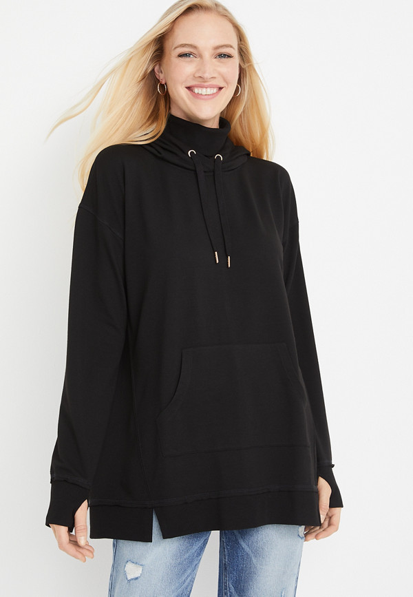 Solid Mock Neck Tunic Hoodie | maurices