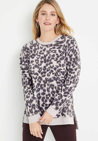 Willowsoft Gray Leopard Tunic Sweatshirt
