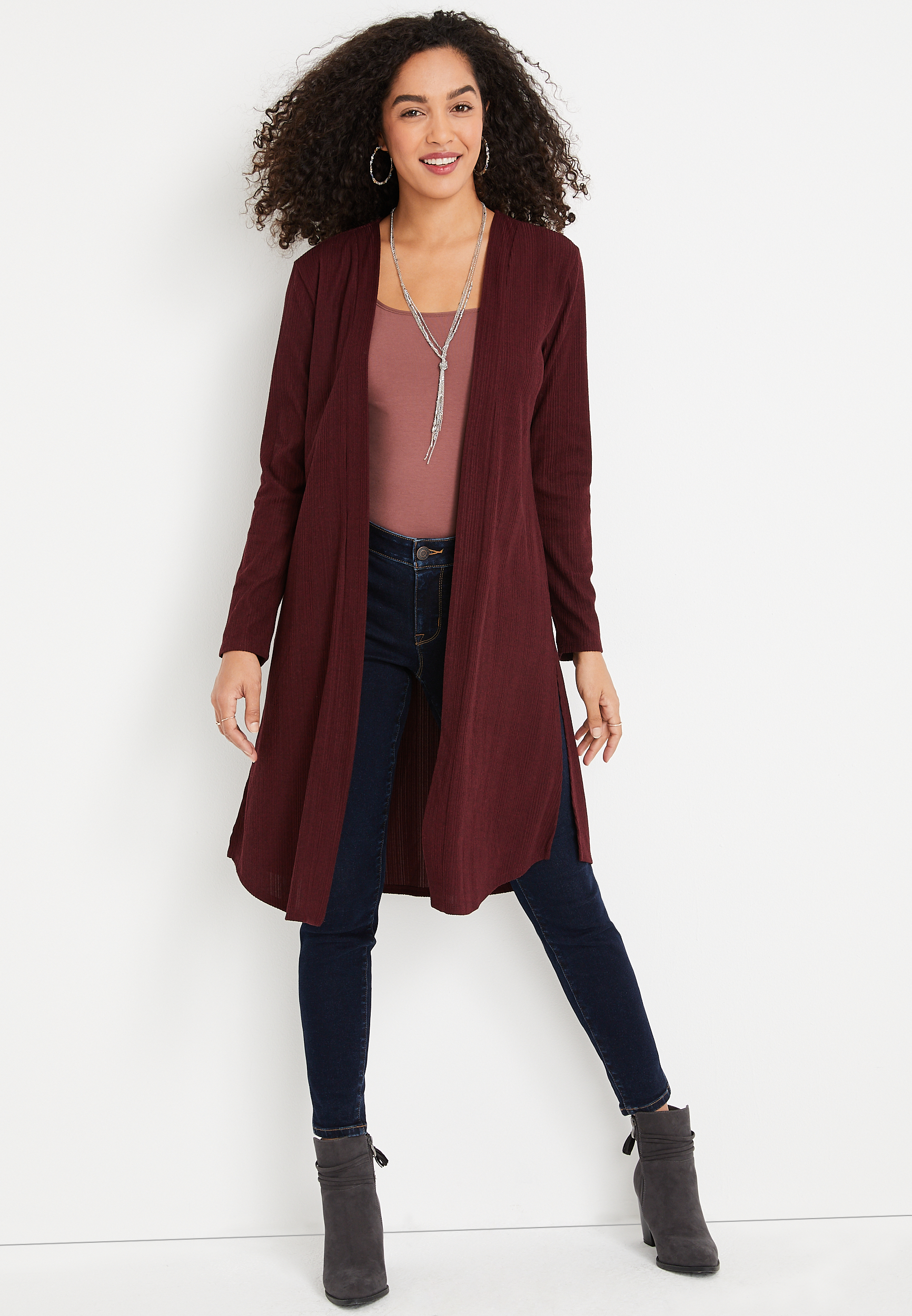 Berry Long Sleeve Duster Cardigan | maurices