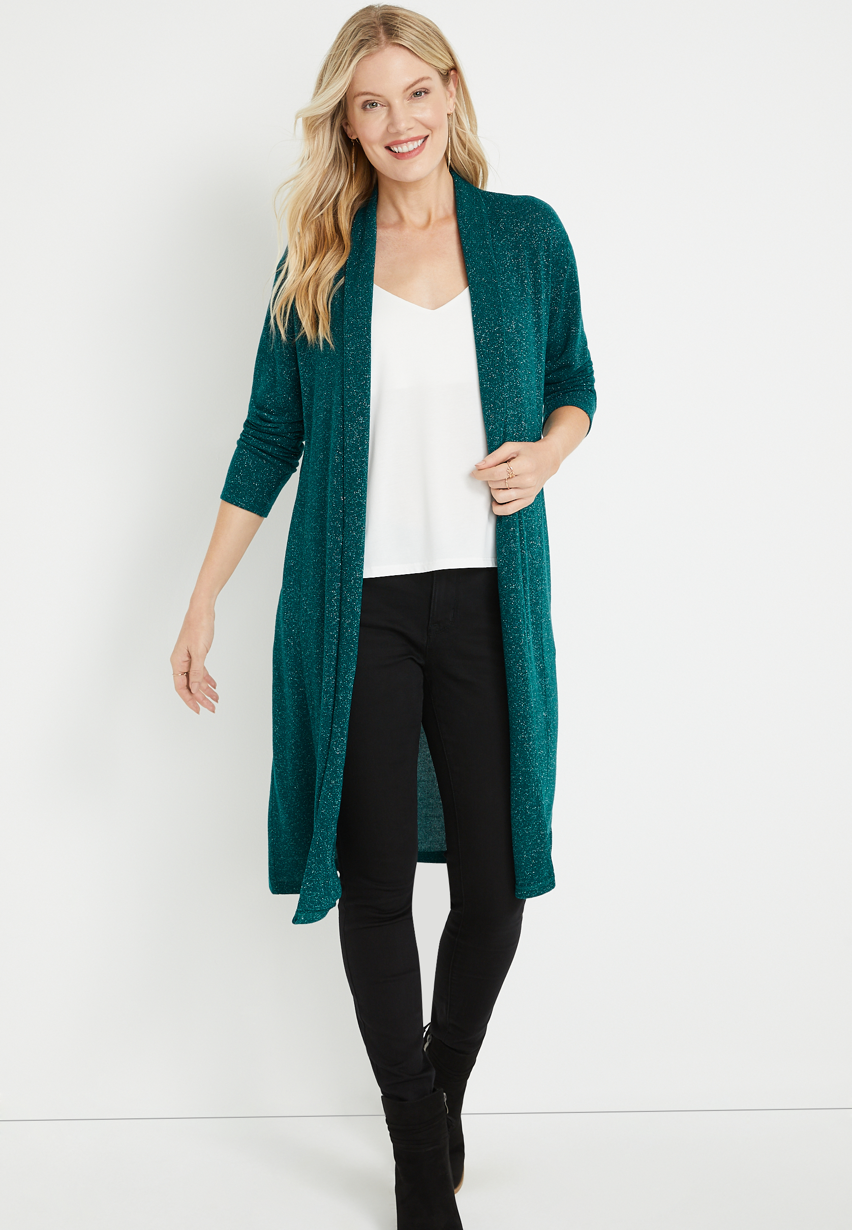 Teal Metallic Duster Cardigan