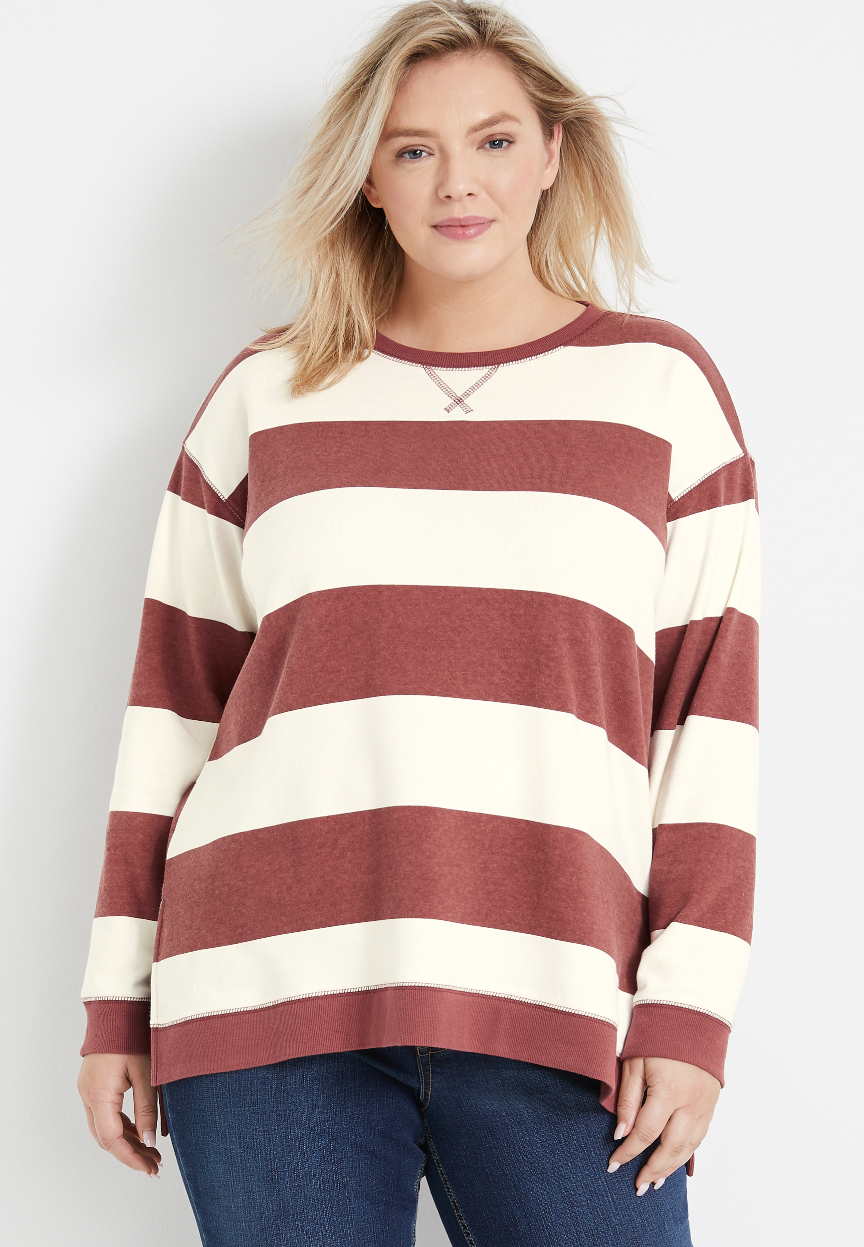 RTV Plus Size Willowsoft Stripe Tunic Sweatshirt | maurices