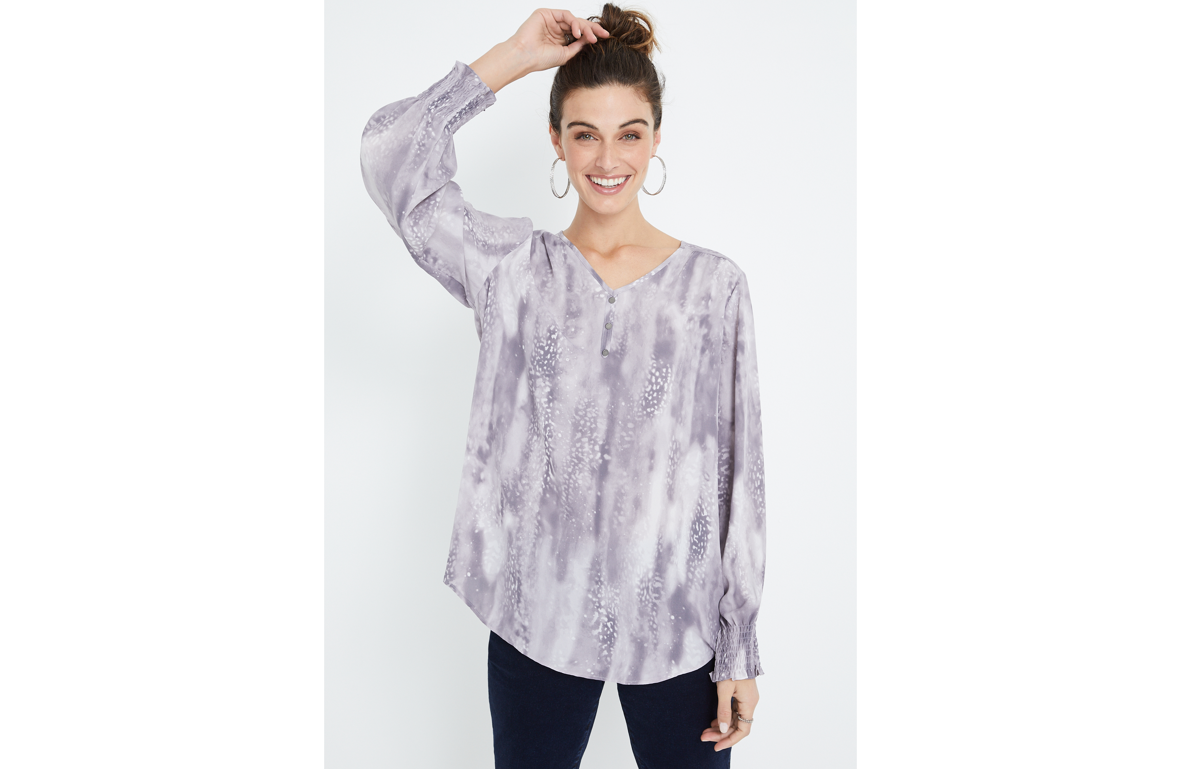 Purple Button Front Tunic Blouse