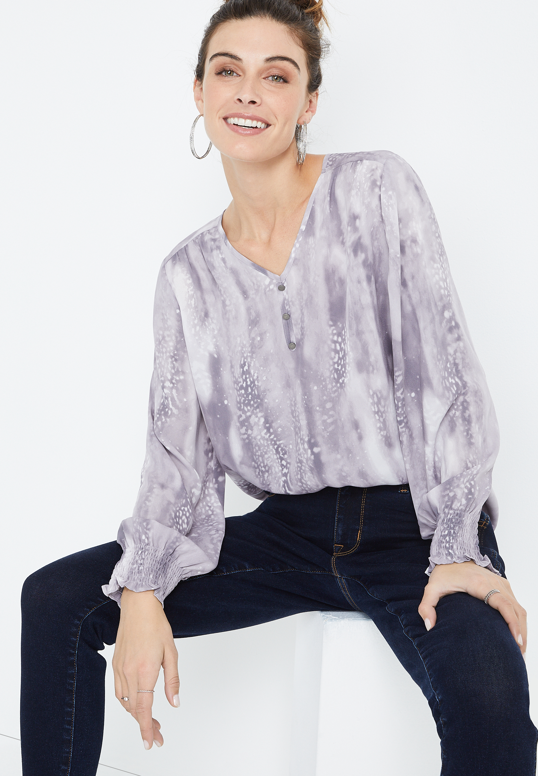 Purple Button Front Tunic Blouse, C4058, large