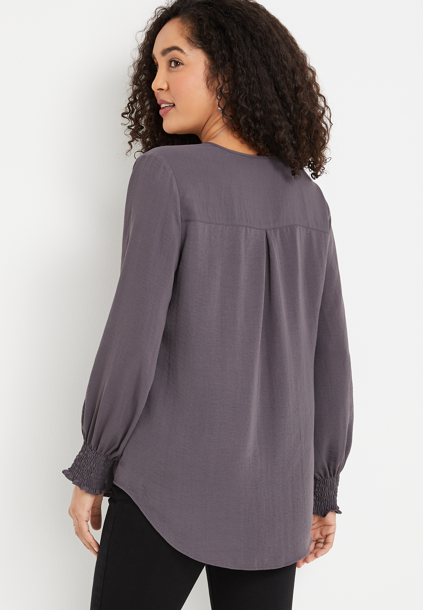 Solid Button Front Tunic Blouse, C3567, large