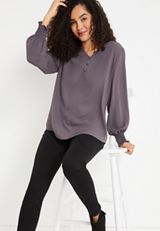 Solid Button Front Tunic Blouse, C3567, small