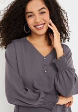 Solid Button Front Tunic Blouse, C3567, small