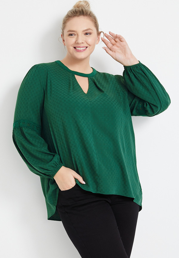 Plus Size Green Cut Out Neck Blouse | maurices