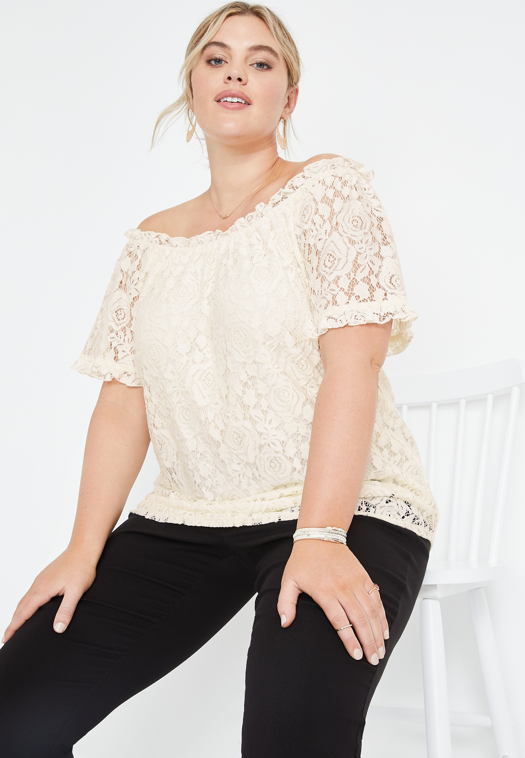 Plus Size Off The Shoulder Lace Top, C2789, large