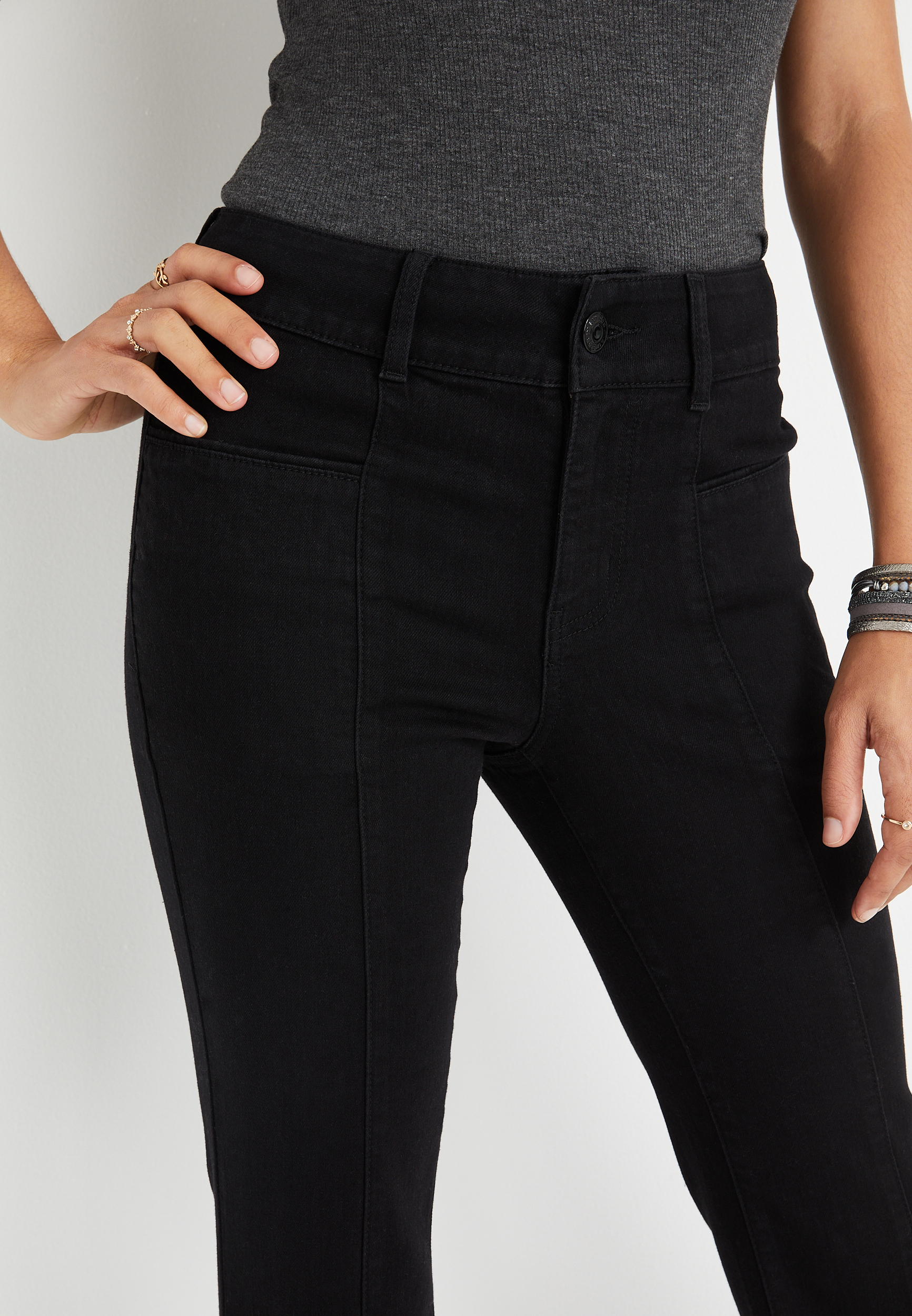 m jeans by maurices&trade; Black Seam Flare High Rise Jean, , large