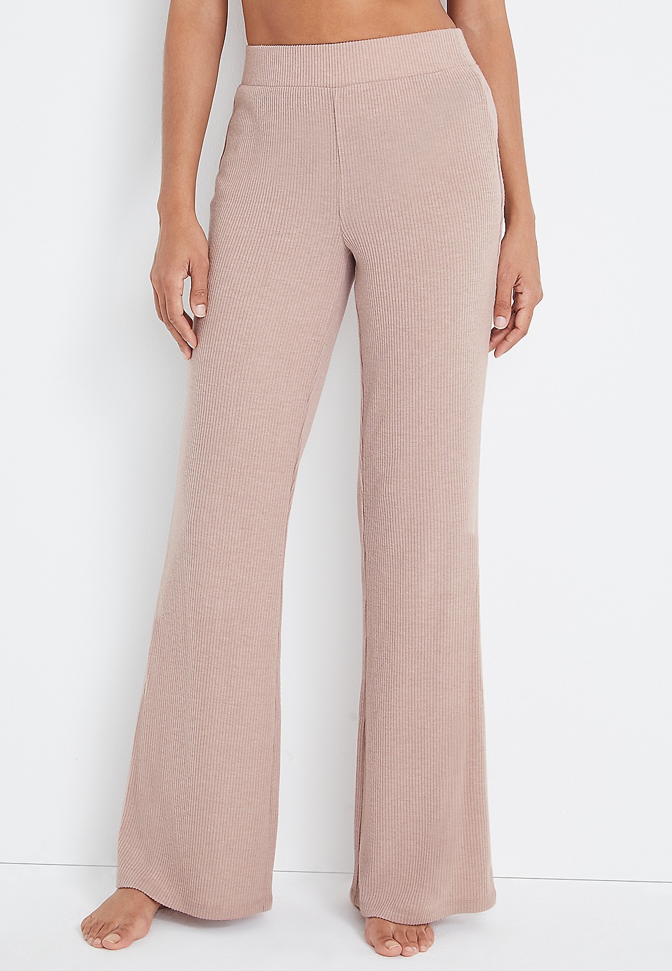 Women's Cozy Ribbed Crossover Waistband Flare Legging Pajama Pants - Colsie™