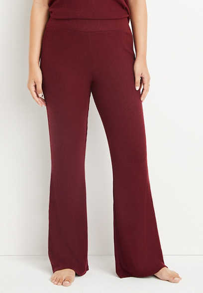 Dark Red Cozy Ribbed Flare Lounge Pant