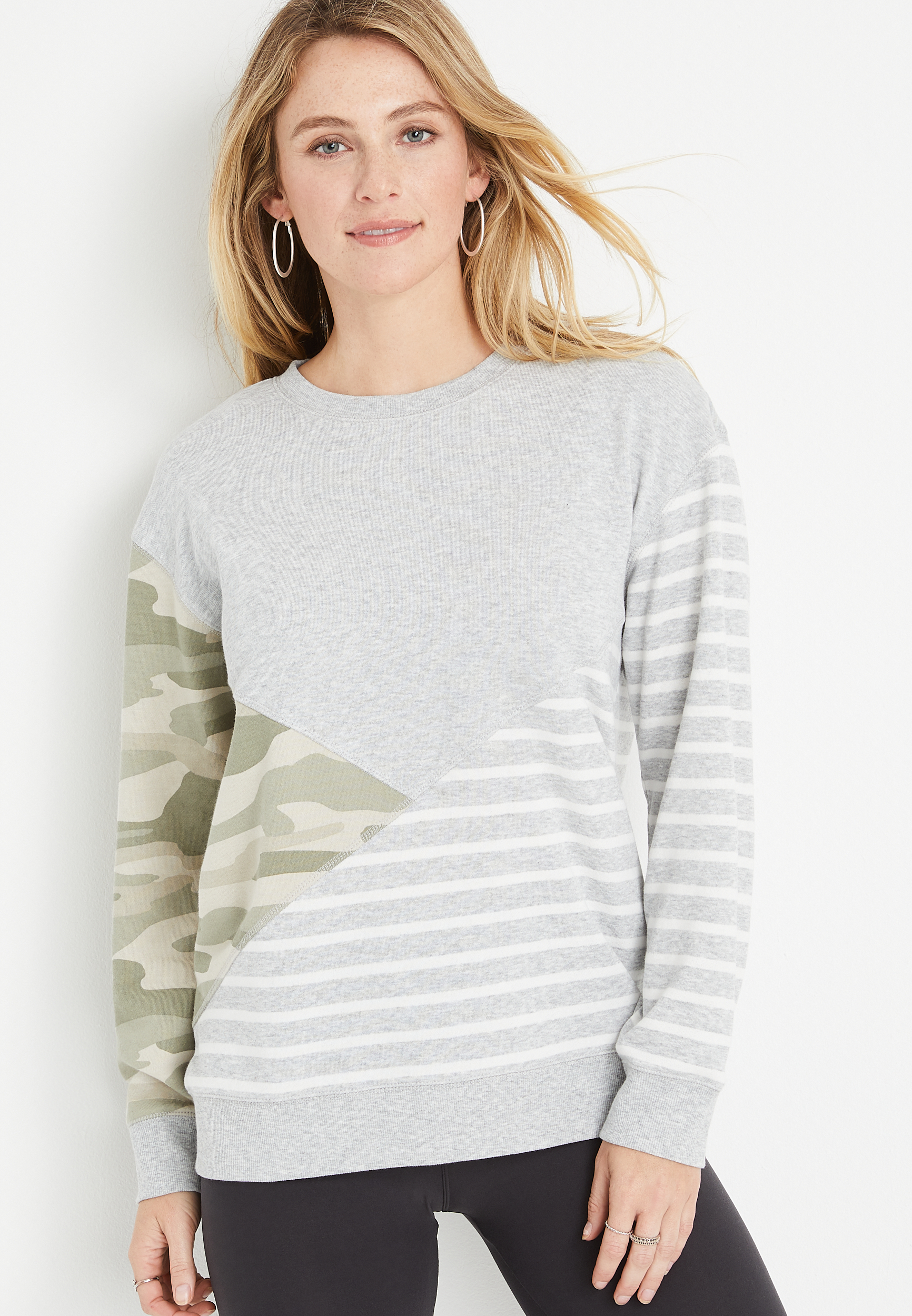 Gray Camo Colorblock Sweatshirt | maurices