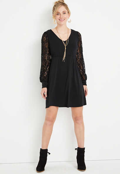 Black Lace Sleeve Mini Dress