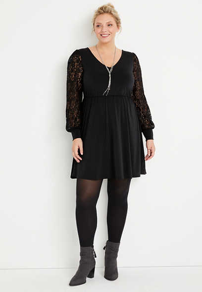 Plus Size Black Lace Sleeve Mini Dress